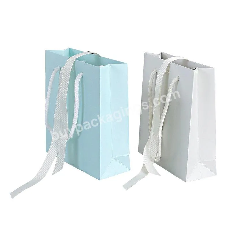 Jewelry Gift Paper Gift Bag With Ribbon Blue For Gift Flower Shopping Paper Bag With Logo With Handles