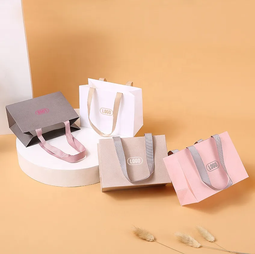 Jewelry Mini  Gift Carry Bag Small Paper Bag With Ribbon Handle