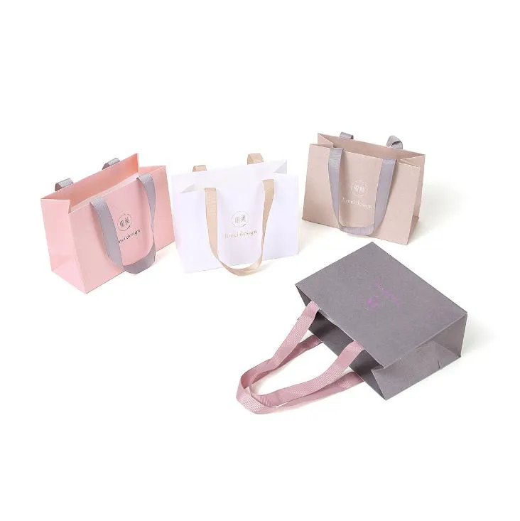 Jewelry Mini  Gift Carry Bag Small Paper Bag With Ribbon Handle