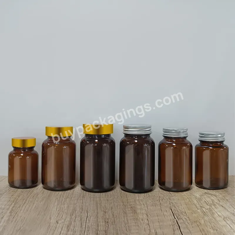 Jieting Medicine Vitamin Glass Bottles Amber Glass Pill Supplement Capsule Bottle Empty Capsule Bottles With Aluminum Lid