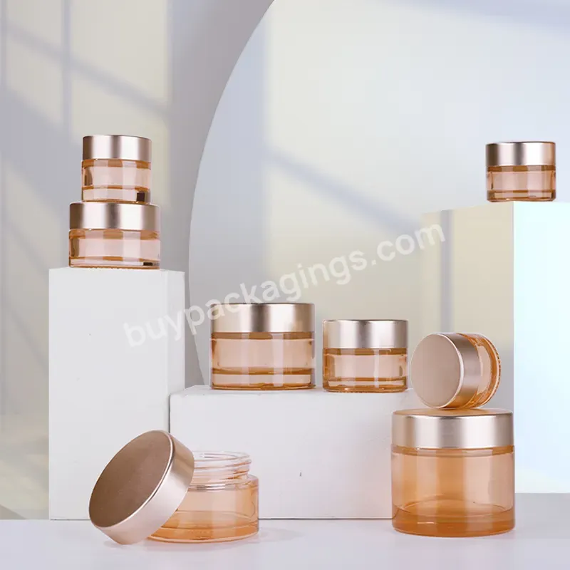 Jieting Transparent Glass Cream Bottle Skin Container Jar 50g Glass Empty Cream Jar Glass Cream Jar With Rotating Gold Lid