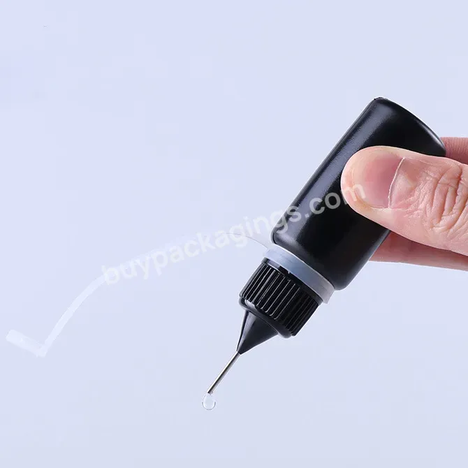 Joint Adhesive Nail Art Glue For Nail Tips Decoration Metal Tip Nose Opaque Black Plastic Needle Applicator Dropper Bottle - Buy 3ml 5ml 10ml 15ml Joint Adhesive Nail Art Glue Dropper Bottle,Pe 20ml 30ml 50ml Nail Tips Decoration Metal Tip Nose Bottl