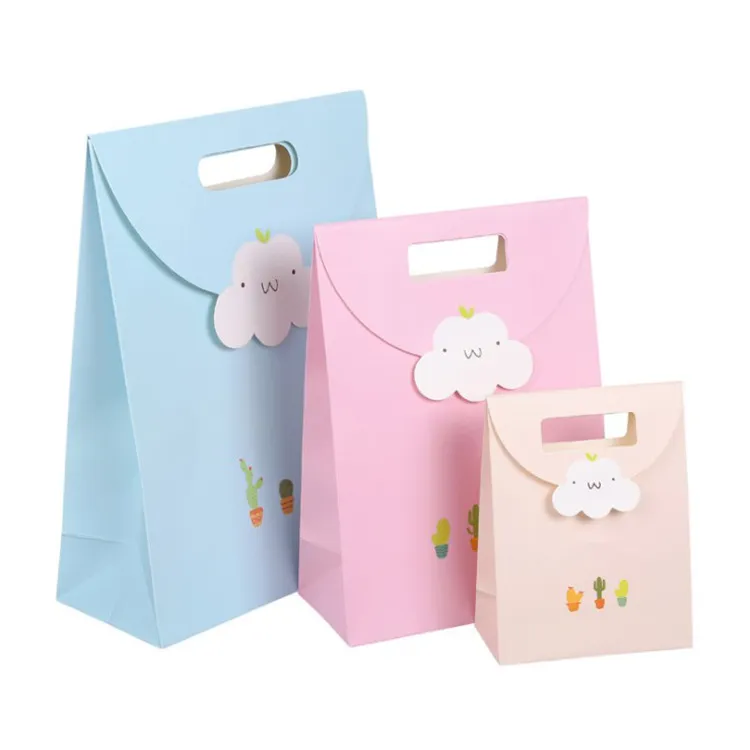 Korean style flip bow sticker flip cute cartoon paper shopping bag birthday gift packaging handbag