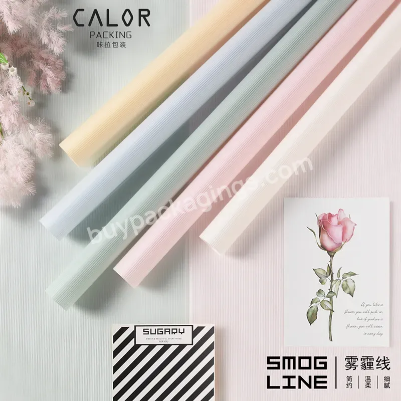 Korean Style Waterproof Opp Plastic Film Bouquet Flower Wrapping Paper With Thin Stripe Pattern Printing