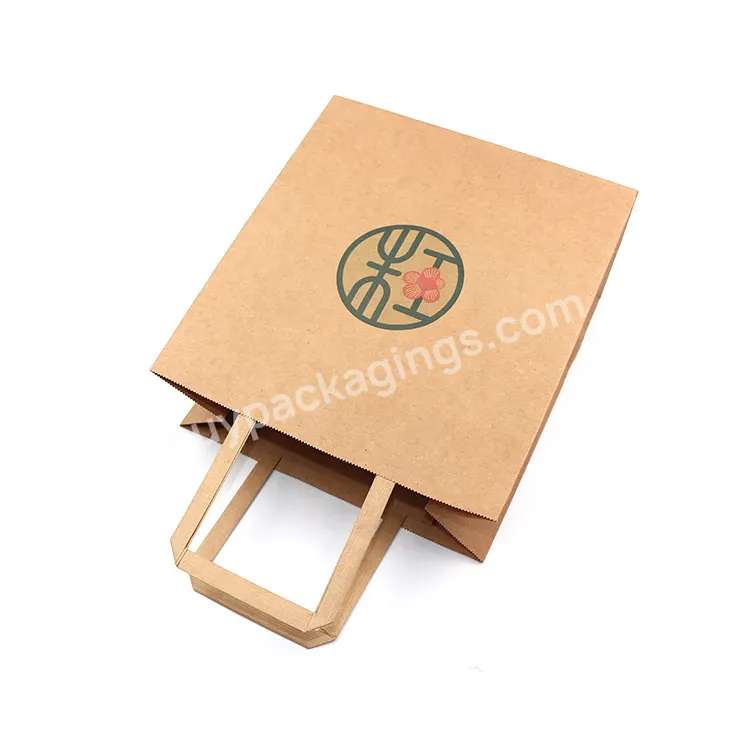 Kraft Material Foldable Recycled Grocery Supermarket Small Flat Handle Kraft Paper Bag Brown Carton Customized Small Things