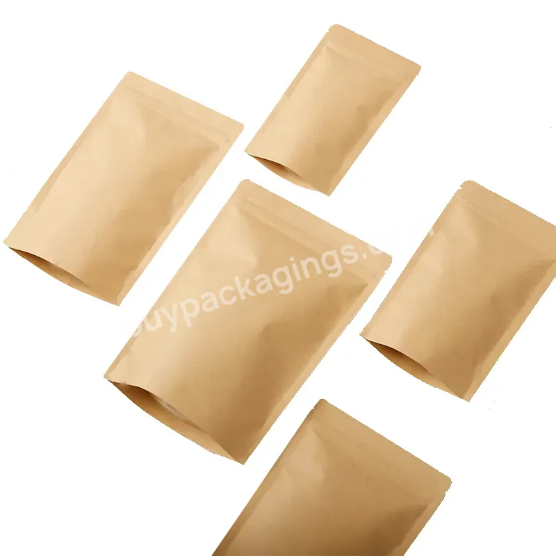 Kraft Paper Bags Stand Up Food Pouch Coating Aluminum Foil Inside Brown Kraft Paper Zipper Bag