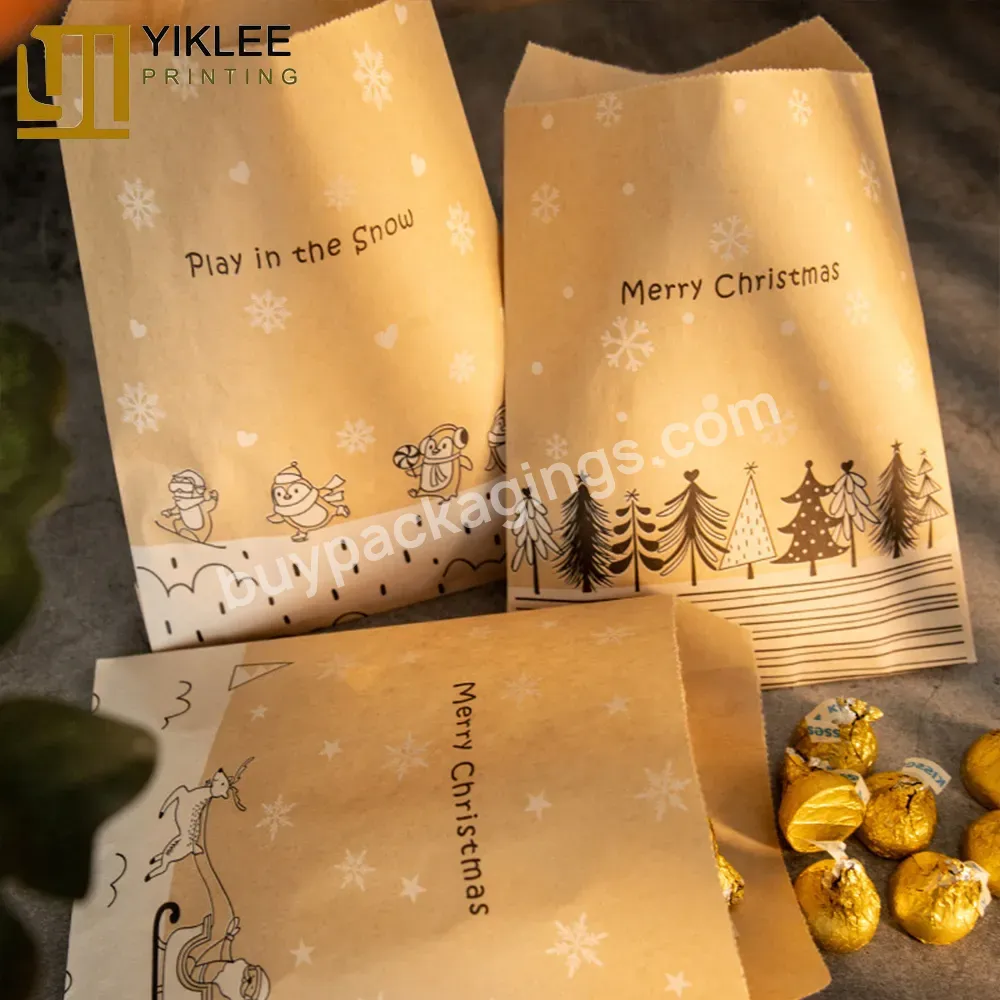 Kraft Paper Bakery Candy Cake Bag Santa Claus Snowman Christmas Gift Paper Food Packing Bags For New Year Party Decor Supplies