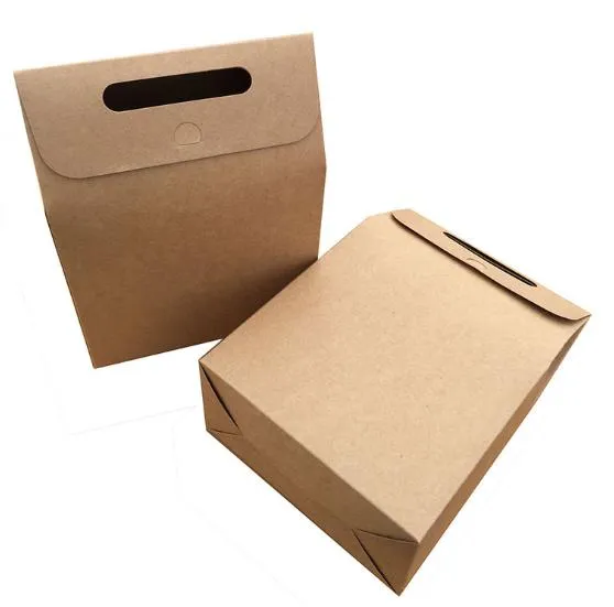 kraft paper cardboard candy craft bakery chocolate cookies takeaway packaging gift boxes with handle