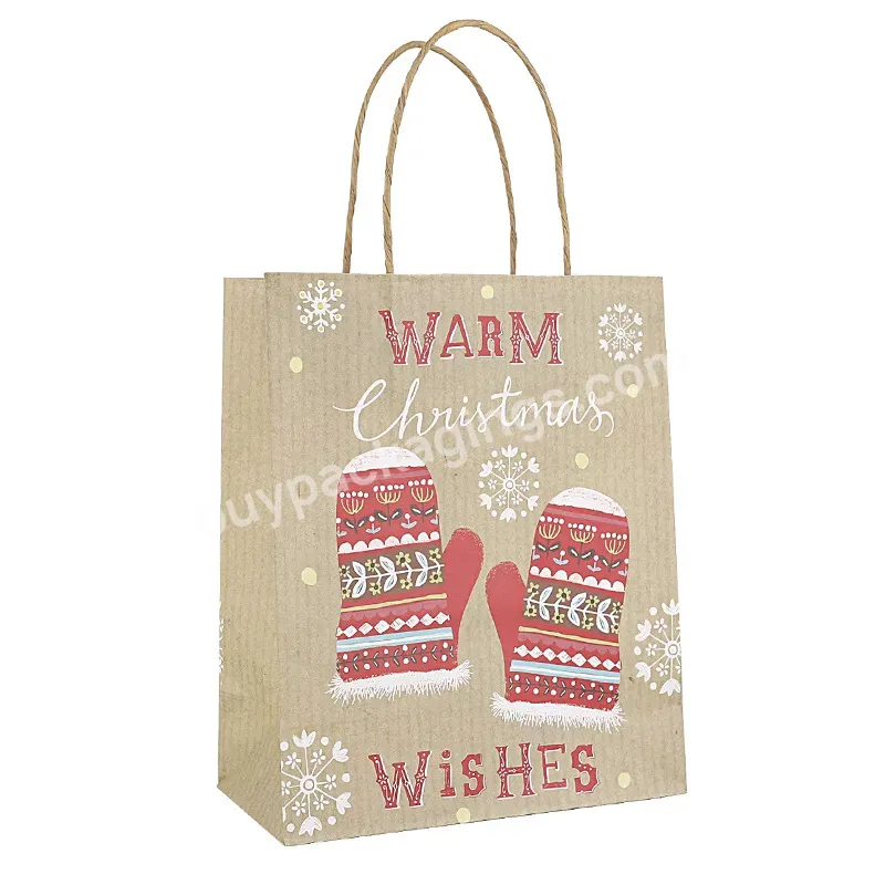 Kraft Paper Carrier Present Brown Paper Gift Bags Handle Christmas Festival Shopping