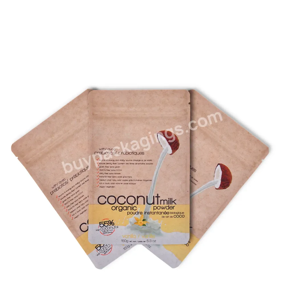 Kraft Paper Coconut Flour Packaging Stand Up Bags With Zipper