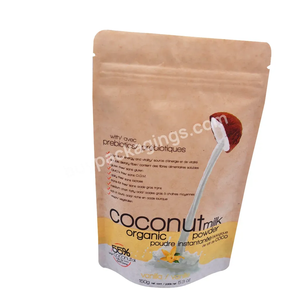 Kraft Paper Coconut Flour Packaging Stand Up Bags With Zipper