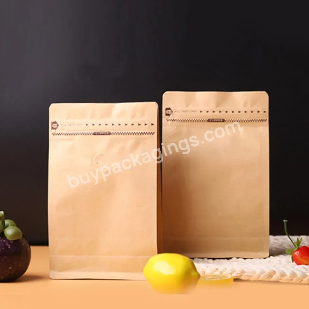Kraft Paper Coffee Bags With Valve And Pull Tab Flat Bottom Brown Compostable Stand Up Pouch - Buy Compostable Stand Up Pouch,Brown Kraft Paper Bag With Tin Tie,Paper Coffee Bag.