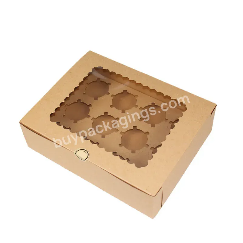 Kraft Paper Custom Printing Wholesale 6 Holes Transparent Window Packaging Mini Cupcake Box