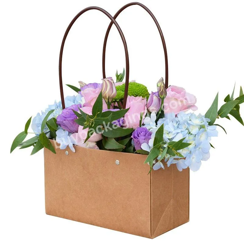 Kraft Paper Customized Flower Bag Flowers Box Bag Vase Cone Handle Paper Arrangement Bouquet Packaging Bag