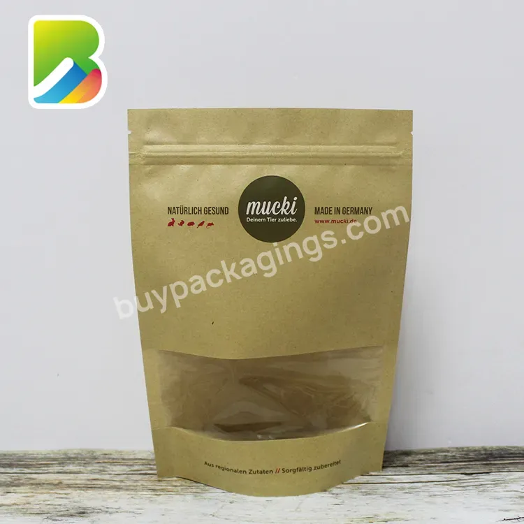 Kraft Paper For Snack Food Biltong Resealable Zipper With Window Foil Lined Dried Mushroom Brown Custom Packaging Bags