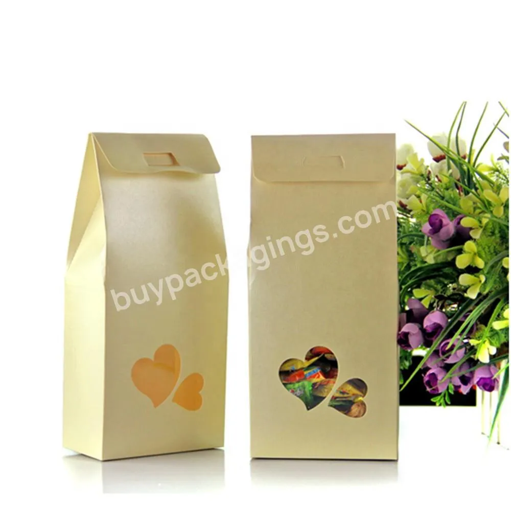 Kraft Paper Package Box With Heart Shape Window Doypack Pouch Coffee Bag