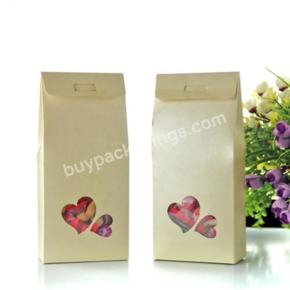 Kraft Paper Package Box With Heart Shape Window Doypack Pouch Coffee Bag