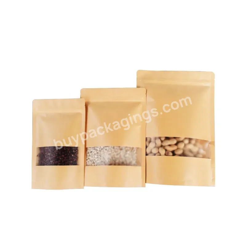Kraft Paper Reusable Upright Zipper Bag Kitchen Smell-proof Bag
