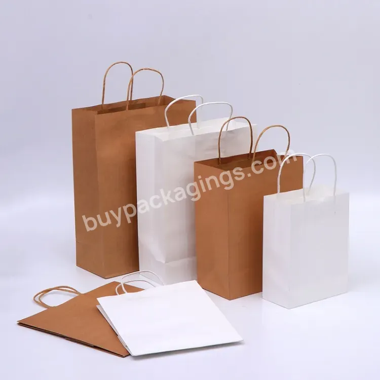 Kraft Paper Solid Color Brown White Packaging Portable Candy Shopping Bag With Your Own Logo