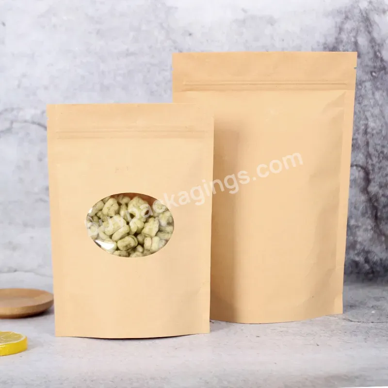 Kraft Paper Stand Up Packaging Bag With Oval Window