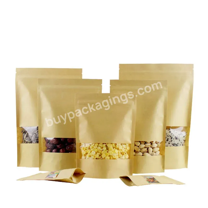 Kraft Paper Stand Up Pouches Printed Zipper Kraft Paper Bag With Clear Window