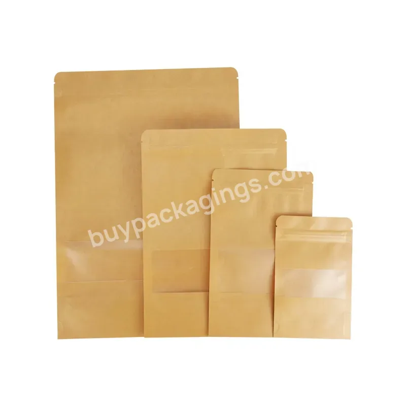 Kraft Paper Standing Zipper Bag Resealable Brown Kraft Paper Bag With Transparent And Matte Windows