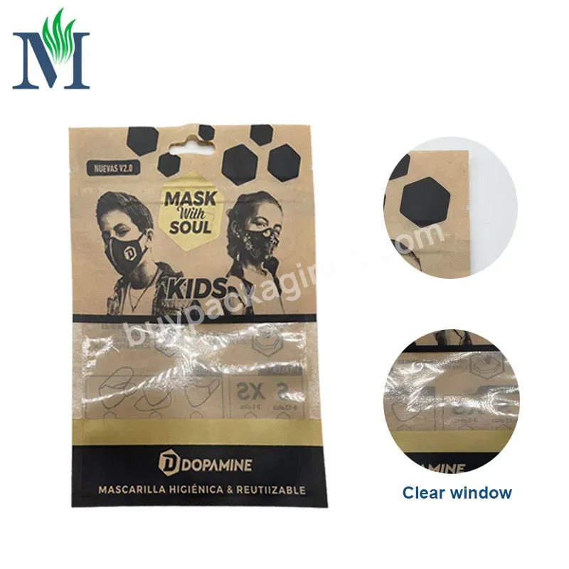 Kraft Paper Three Side Sealing Zipper Film Bags With Clear Window Compostable Bag Usage For Snack Instant Food Support Custom