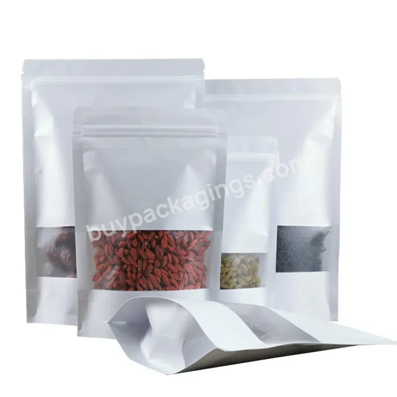 Kraft Paper Transparent Plastic Bag,Frosted Square Window,Self Standing And Self Sealing Food Bag