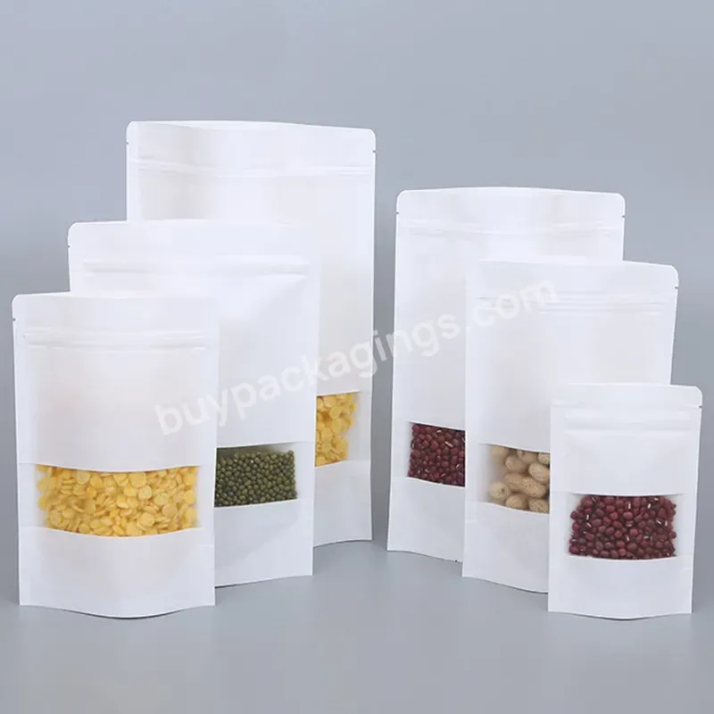 Kraft Paper Transparent Plastic Bag,Frosted Square Window,Self Standing And Self Sealing Food Bag