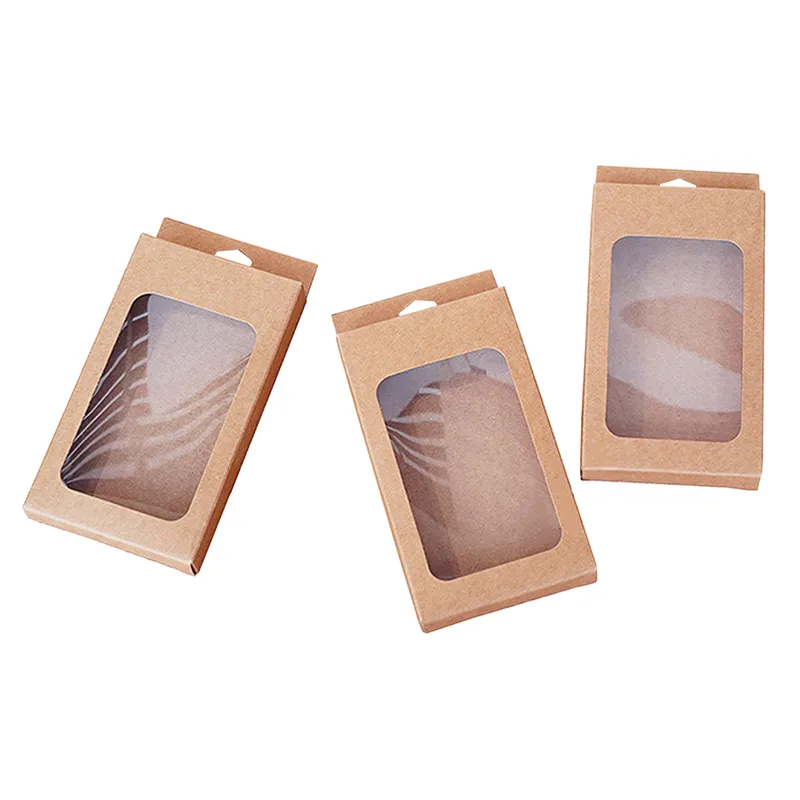 Kraft paper window gift box packaging mobile phone case usb data cable charger with hook hole can custom size and logo.