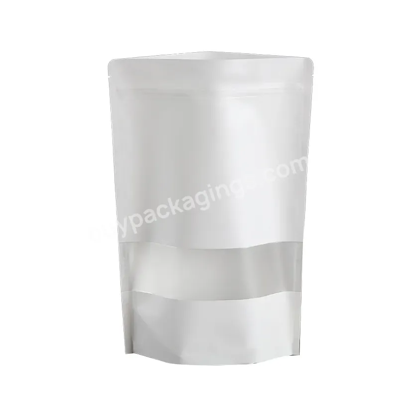 Kraft Window Type White Kraft Paper Bag Aluminum Foil Inside Zip Lock Stand Up Pouches For Date Nuts Packaging