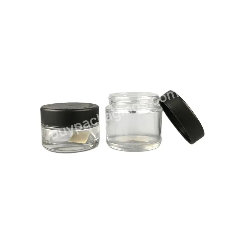 Label Printing 2oz 3oz 4oz Glass Container Frosted Child Proof Resistant Smell Glass Jars With Black Crc Cap