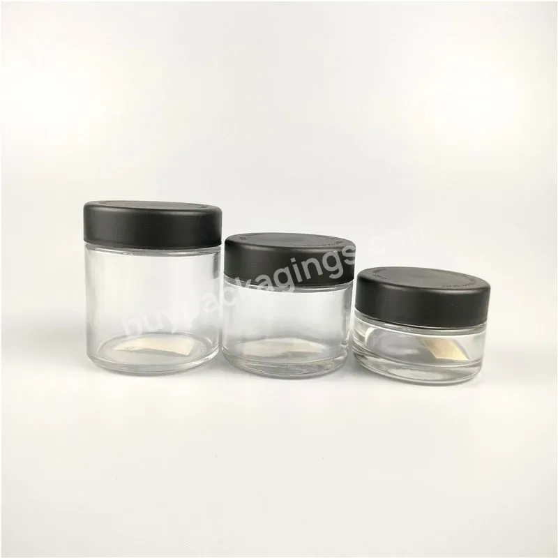 Label Printing 2oz 3oz 4oz Glass Container Frosted Child Proof Resistant Smell Glass Jars With Black Crc Cap