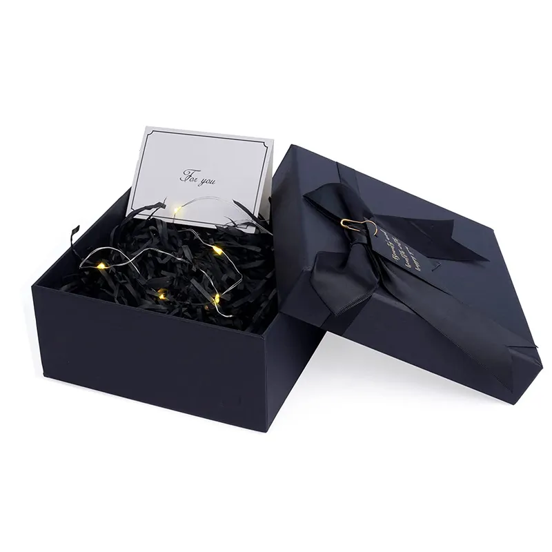 Large Black Gift Box with LED String Lights Greeting Card Lid and Base Boxes for Big Gifts