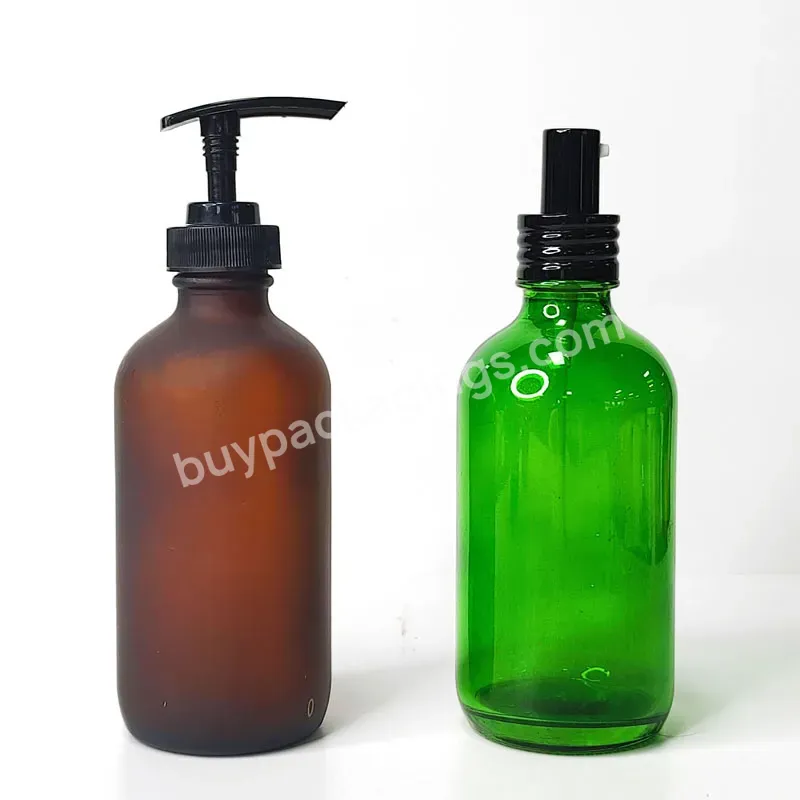 Large-capacity Empty Cosmetic Container Clear Frosted Amber Lotion Shampoo Glass Boston Bottle With Pump Cap