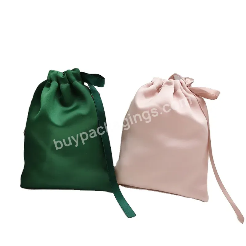 Large Custom Luxury Silk Satin Pouch Bag Drawstring Bag Gift Bags With Ribbon Textile Packaging