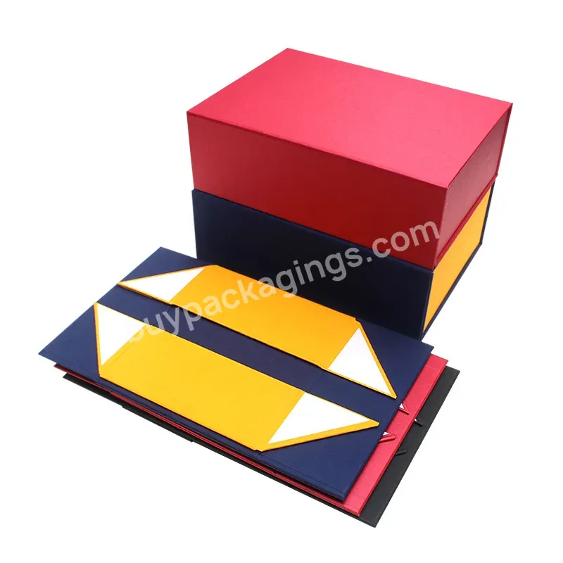 Large Luxury Custom Foldable Gift Magnetic Black Paper Cardboard Box With Ribbon