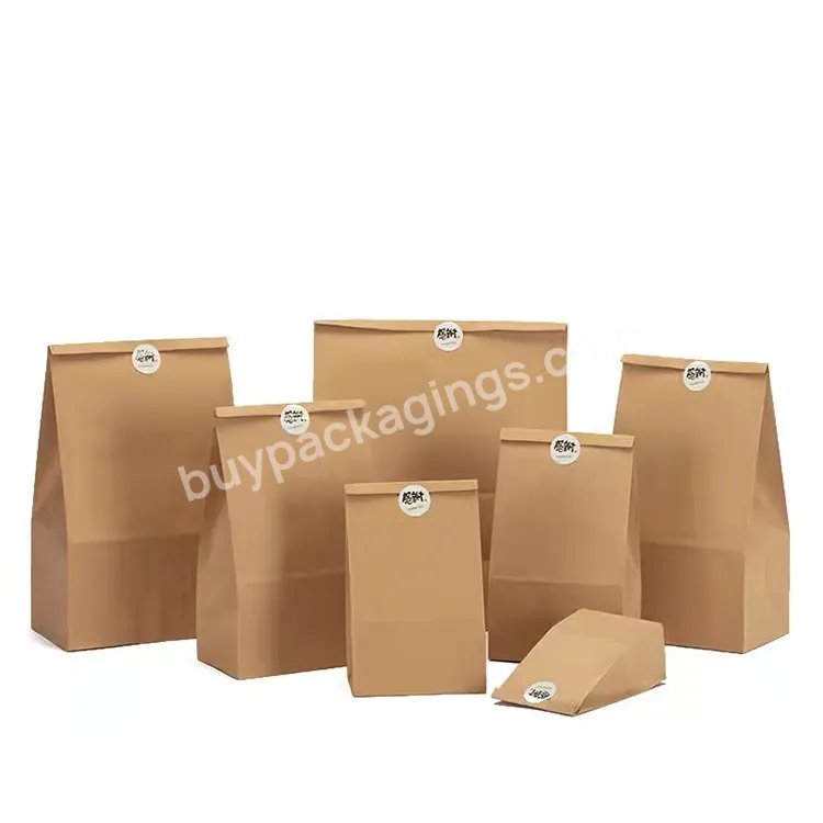 Large Recycled Stand Up Pouch Die Cut Kraft Paper Bag Food Grade Bread Take Away Kraft Papecustom Printing Flat Bottom White Bro