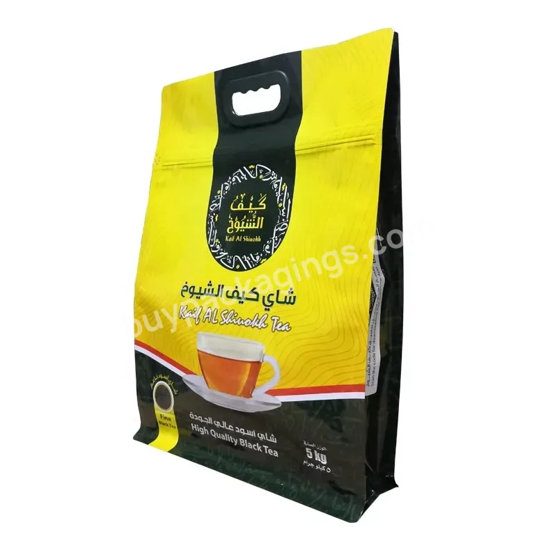 Large Size 5 Kg Flat Bottom Powdered Coffee Bag Aluminum Foil Tea Powder Packaging Bag With Zipper And Plastic Handle