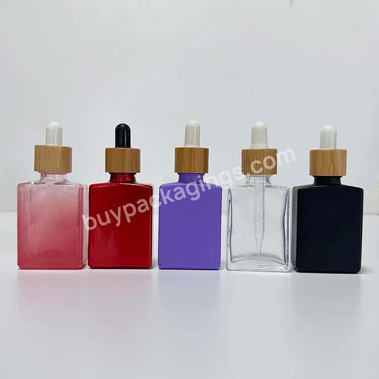 Large Size 50ml Square Red Gradient Cosmetic Packaging Fancy Essential Oil Glass Dropper Bottles