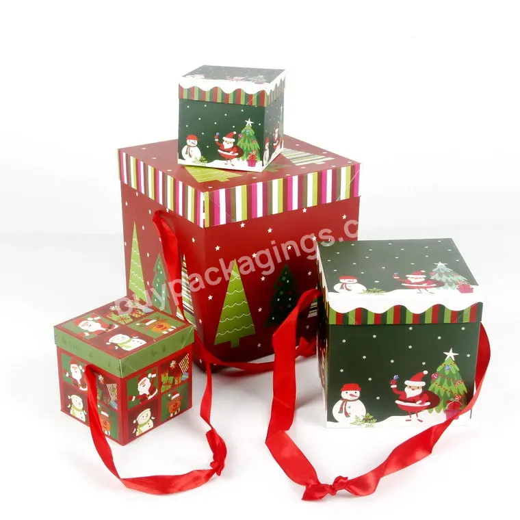 Large Size Square Color Printed Christmas Children's Gift Packaging Handle Heaven And Earth Box