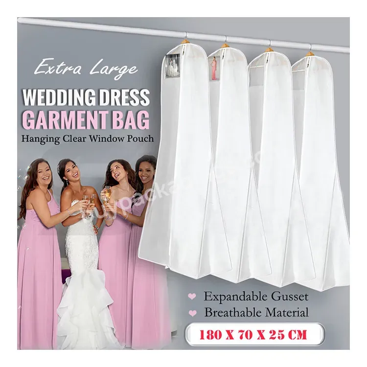 Large Size Wedding Dress Bridal Gown Clothes Cover Storage Pocket Anti-dust Dustproof Breathable White Garment Zip Bag