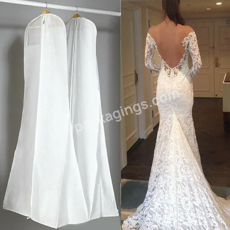 Large Size Wedding Dress Bridal Gown Clothes Cover Storage Pocket Anti-dust Dustproof Breathable White Garment Zip Bag