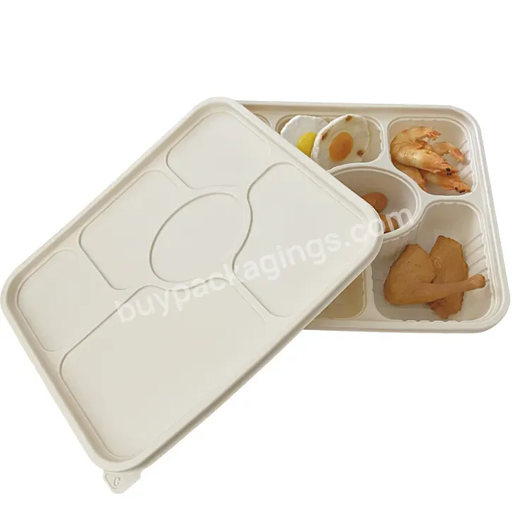 Large Takeaway Cornstarch Biodegradable 6 Compartment Plastic Food Storage Container With Lids