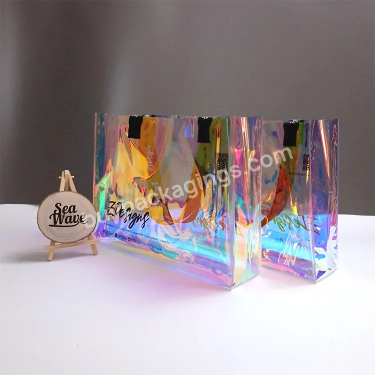 Laser Holographic Customized Logo Waterproof Pvc Shopping Bag With Handle Pvc Shopping Bag