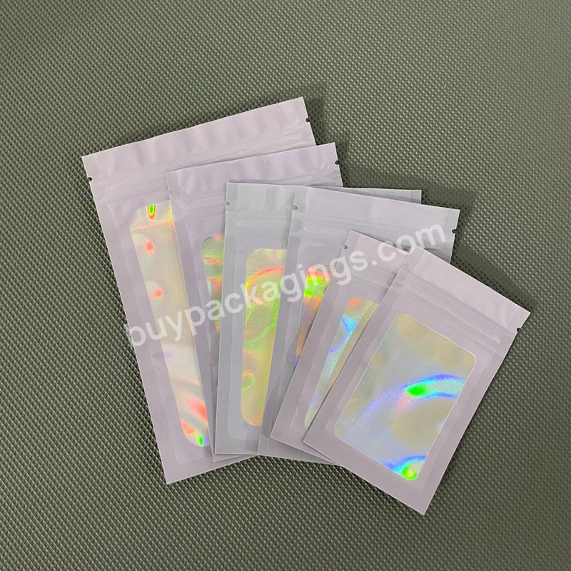 Laser Rainbow Plastic Zipper Bag Makeup Brush Holographic Packaging Bags Clear Mylar Pouch