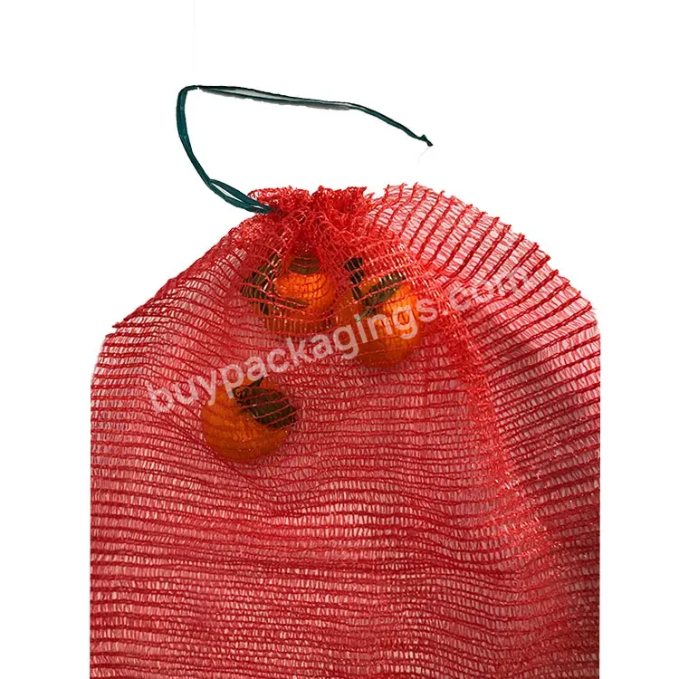 Leno Drawstring Bag Plastic Red Pp Tubular Leno Net Mesh Bags 50x80cm