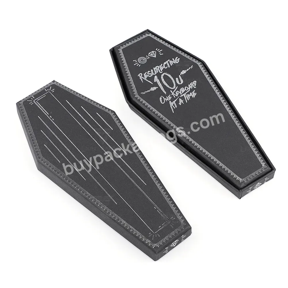 Lid And Base Coffin Shaped Gift Packaging Box Custom Logo Design Black Paper Jewelry Box Rigid Boxes Customized Lion Paperboard