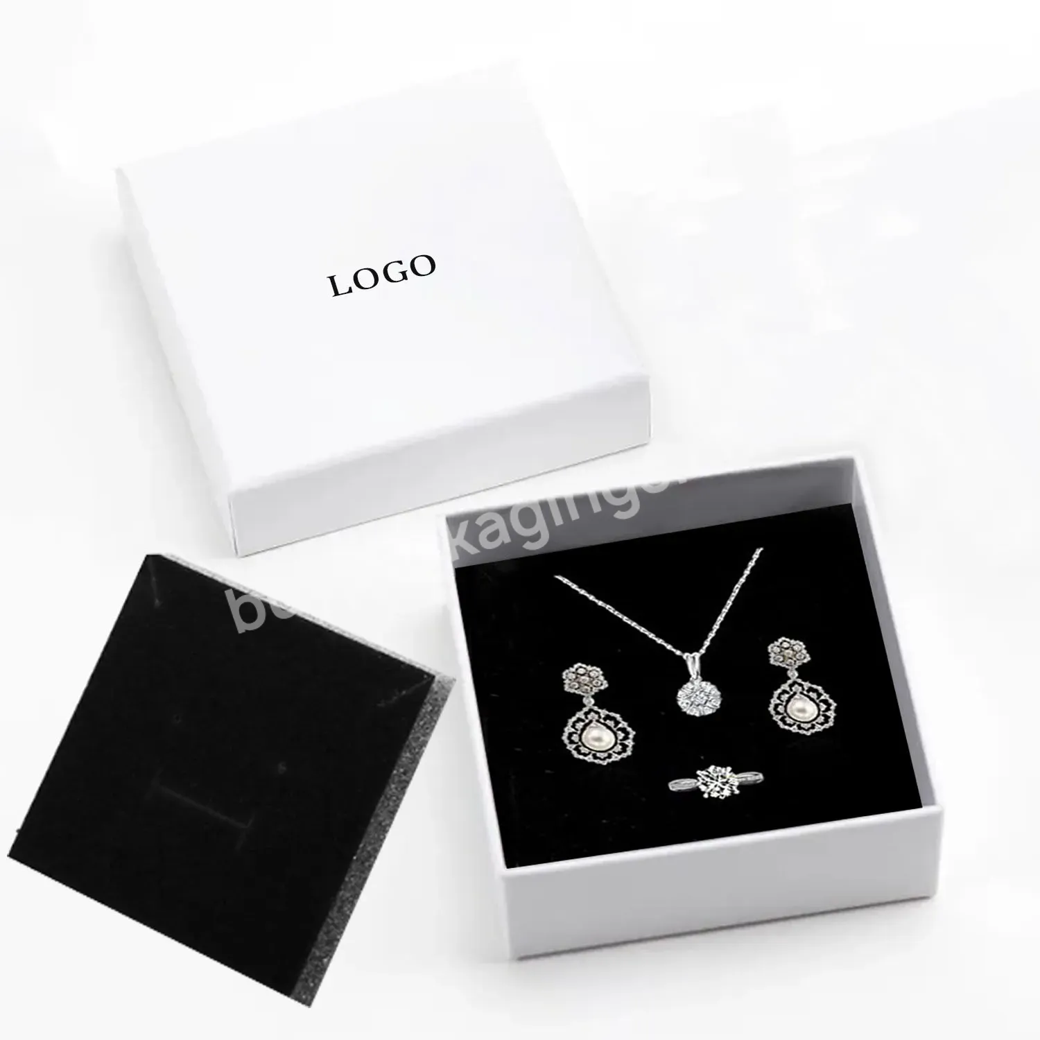 Lid And Base Jewelry Box Package White Drawer Paper Gift Sliding Jewelry Box With Bag