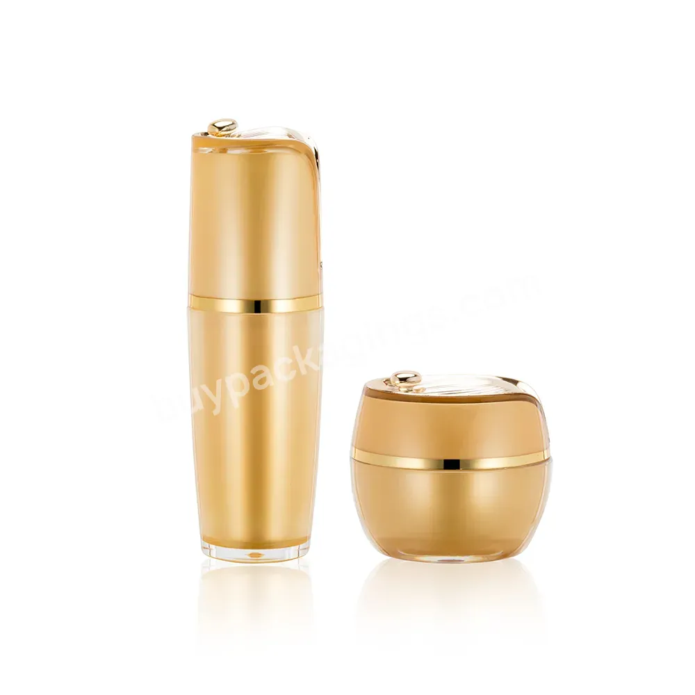 Light Luxury Orange Shell Top Gold Edge With Pump Head Skin Care Cream Lotion Set Packaging Container Cosmetic Jar